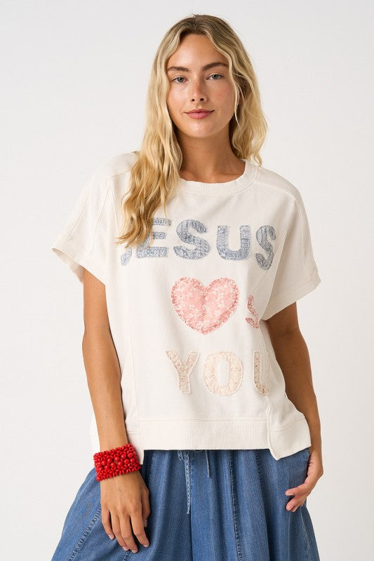 Jesus Loves You Patchwork Mineral Wash Tee