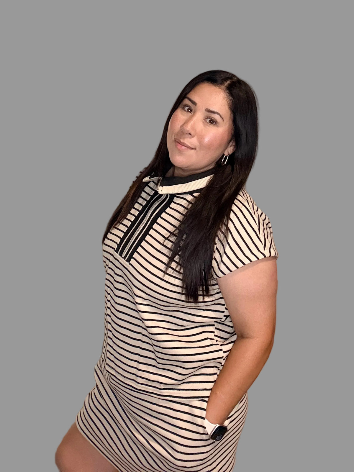Striped Knit Half-Zip Top & Skort Set