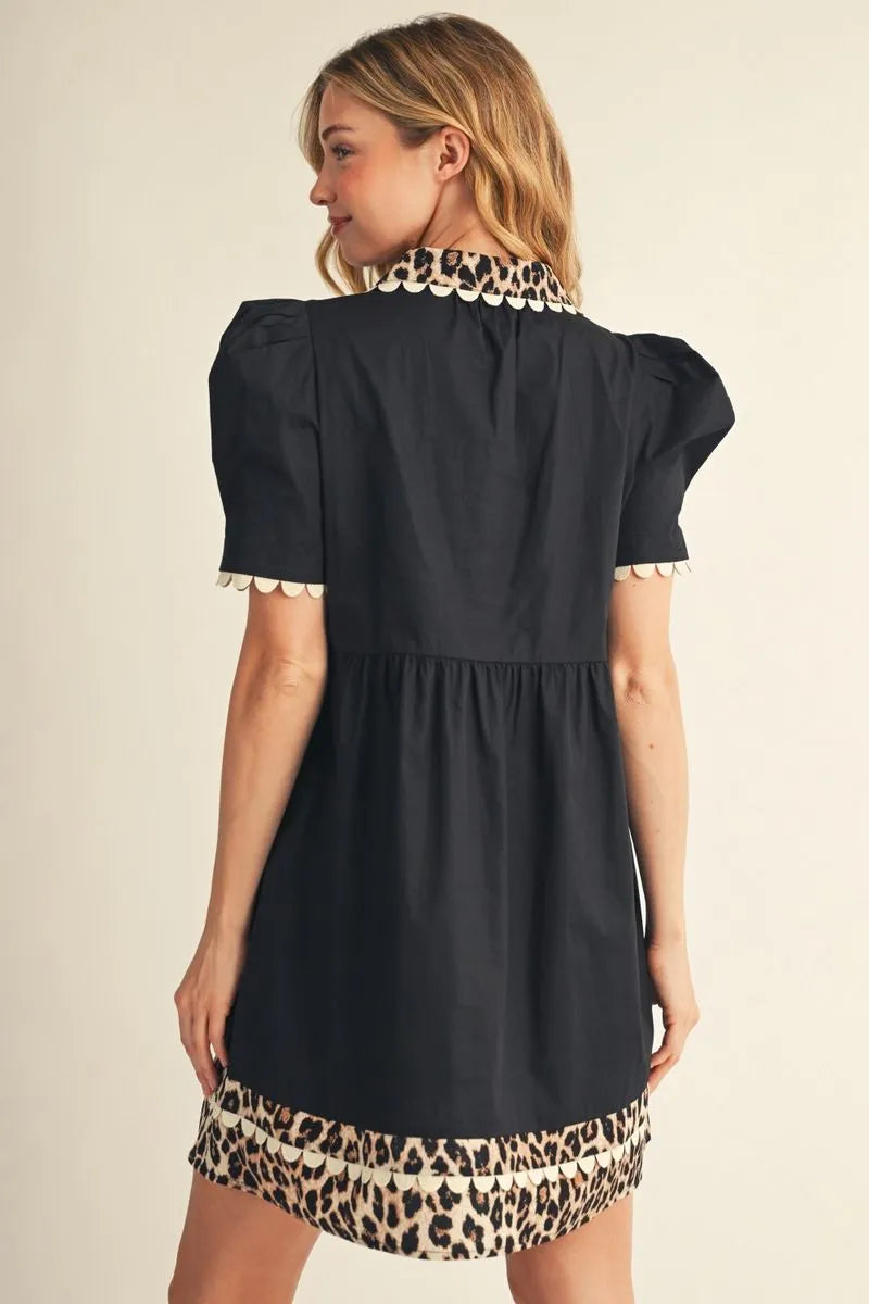 Leopard Contrast Puff Sleeve Dress