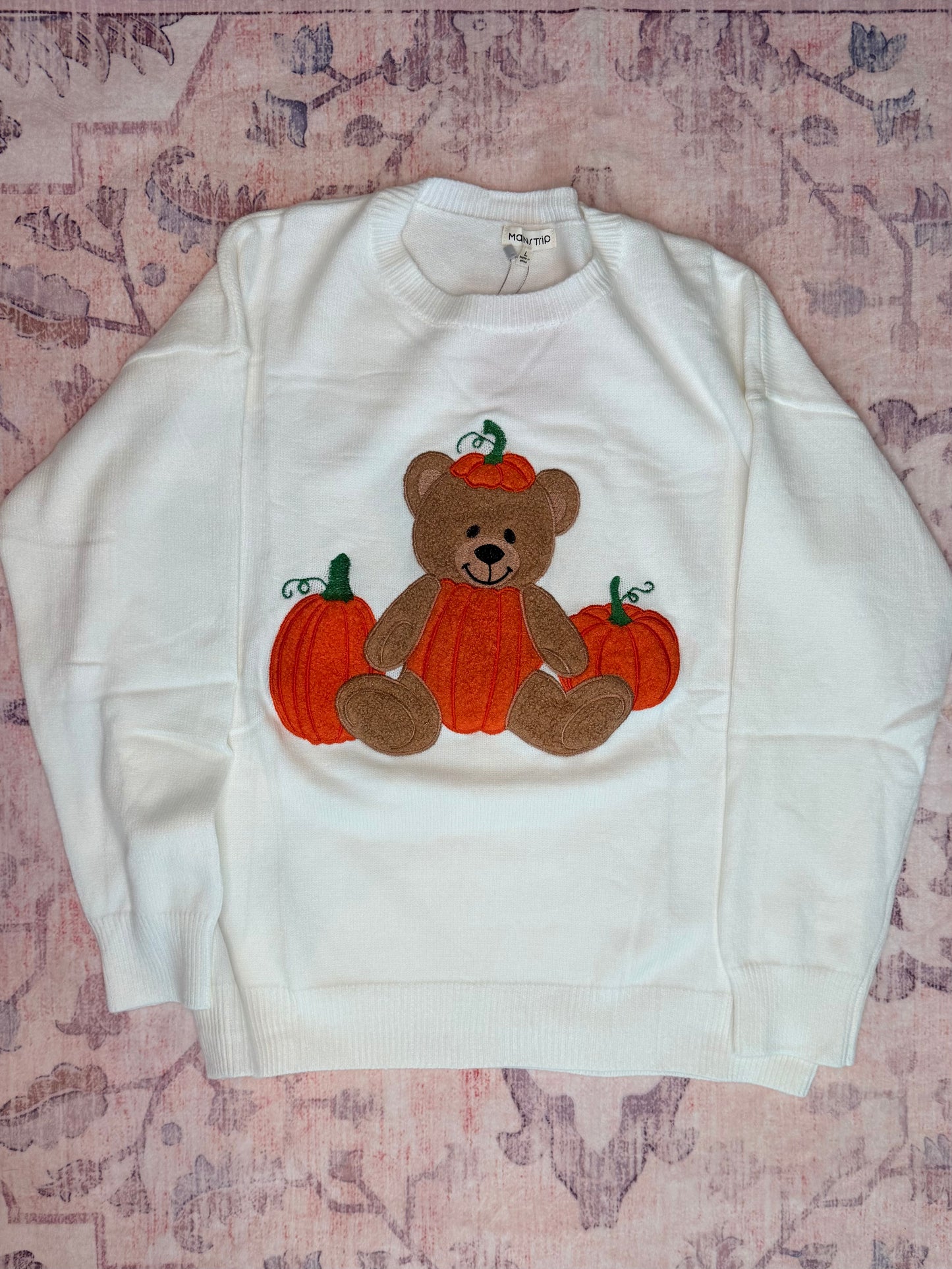 Pumpkin Teddy Bear Patchwork Sweater soft