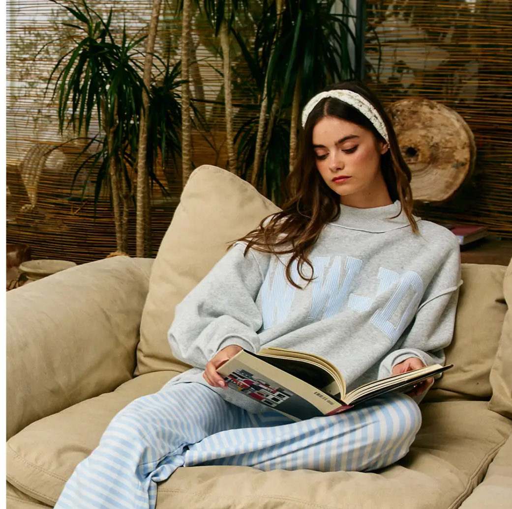 Stripe Embroidered “WWJD” Mock Neck Sweatshirt