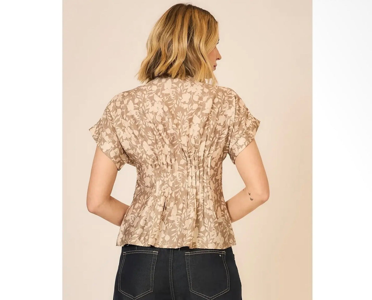 Taupe Floral Button-Front Blouse