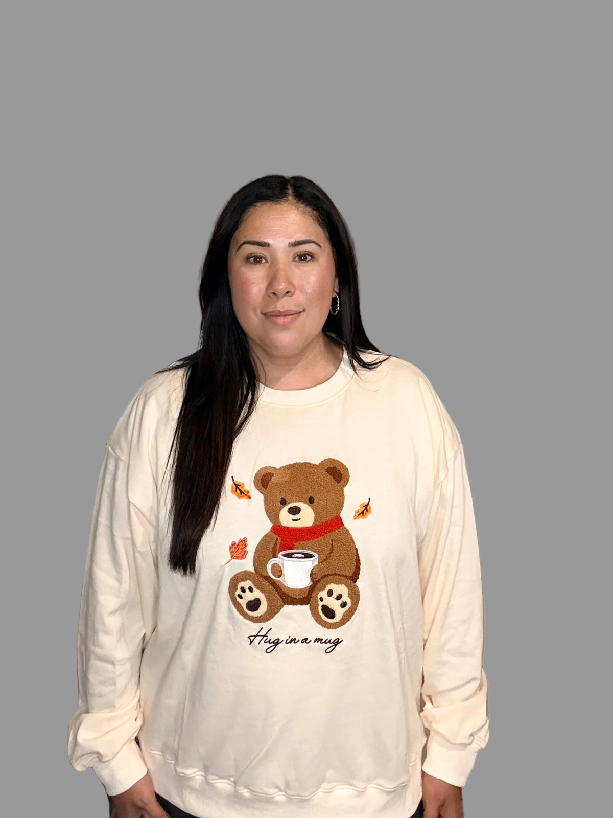 Hug in a Mug Teddy Bear Graphic Sweatshirt - Cream