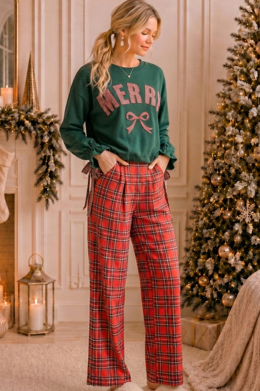 Merry Plaid Bow Christmas Sweatshirt