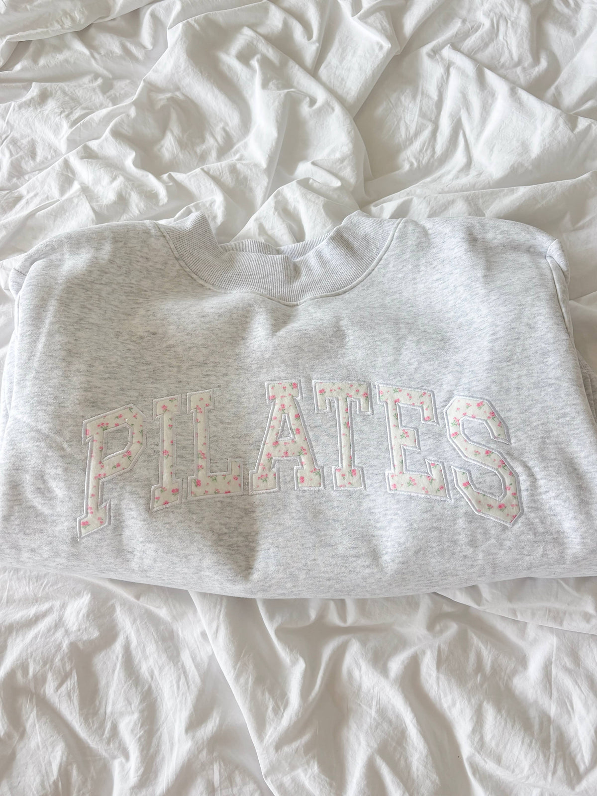 Pearl Grey Mockneck Pilates Embroidered Sweatshirt