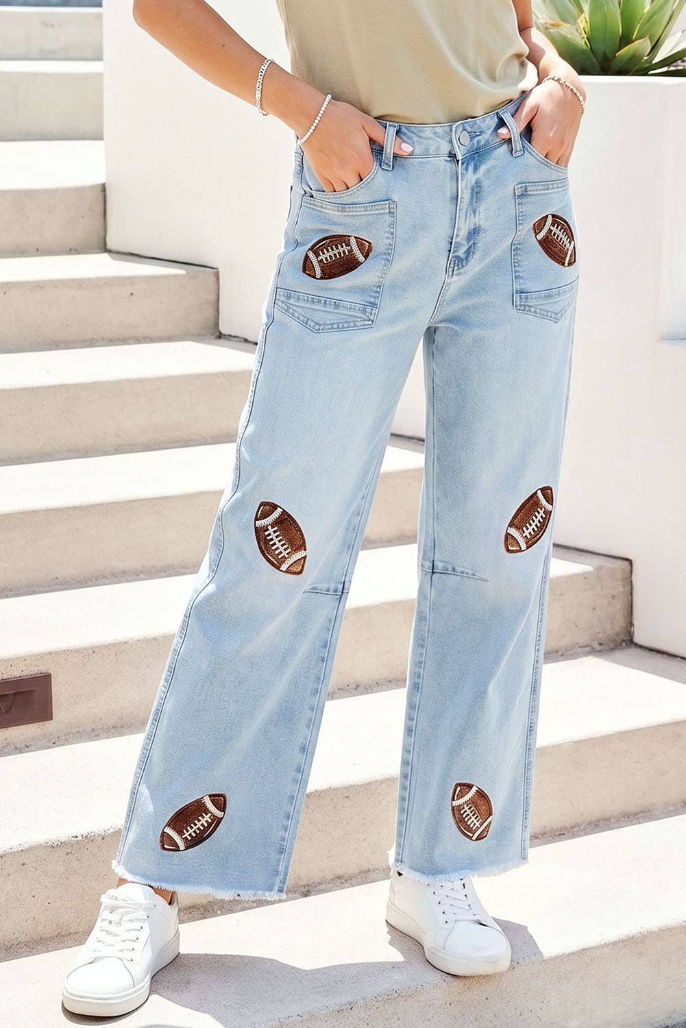 Game Day Sequin Patchwork High Waist Jeans