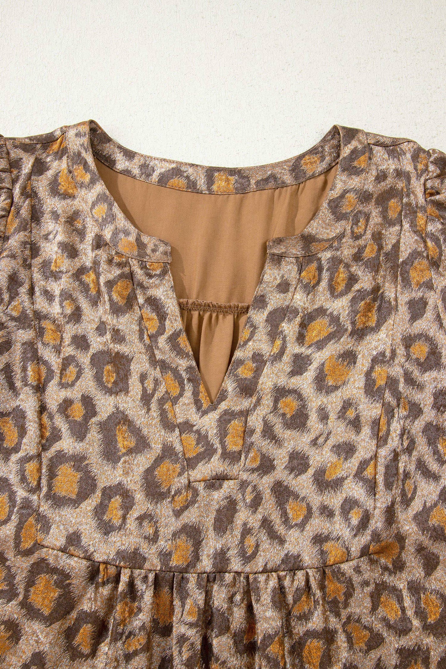 Leopard Print V Neck Ruffled Sleeve Tiered Mini Dress (S-XL)