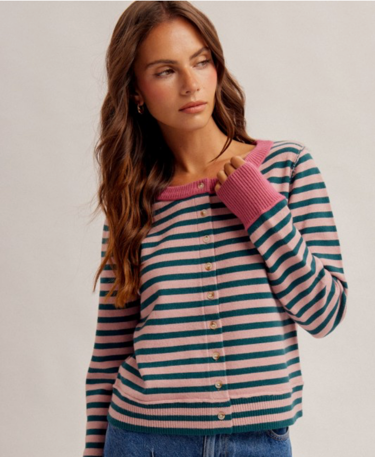 Striped Button Down Cardigan