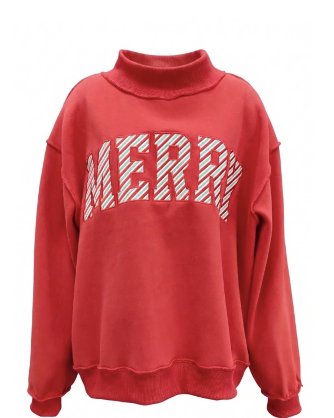 Merry Embroidered Mock Neck Sweatshirt