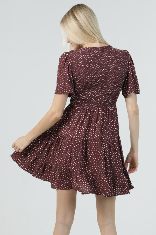 Chocolate Dot Flutter Sleeve Dress