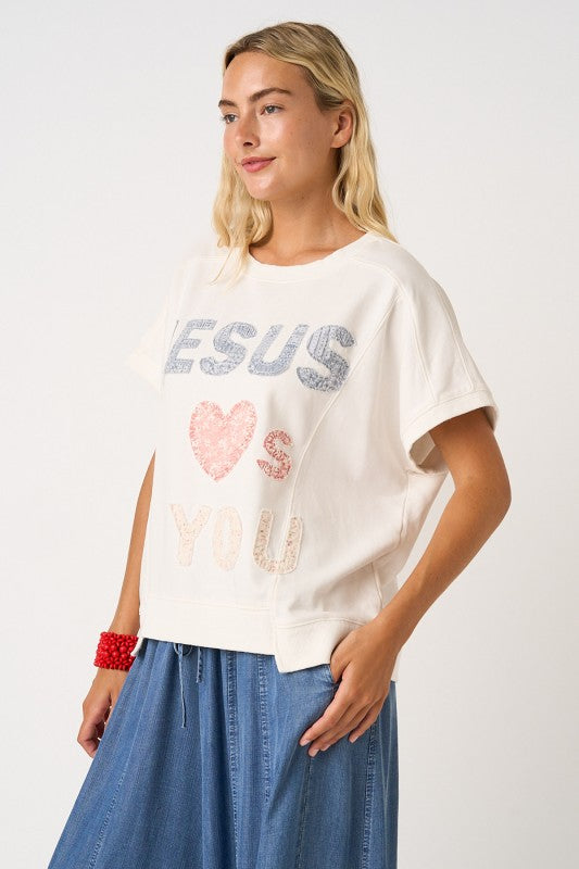 Jesus Loves You Patchwork Mineral Wash Tee