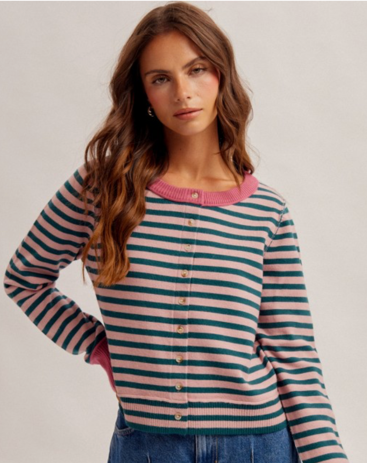 Striped Button Down Cardigan