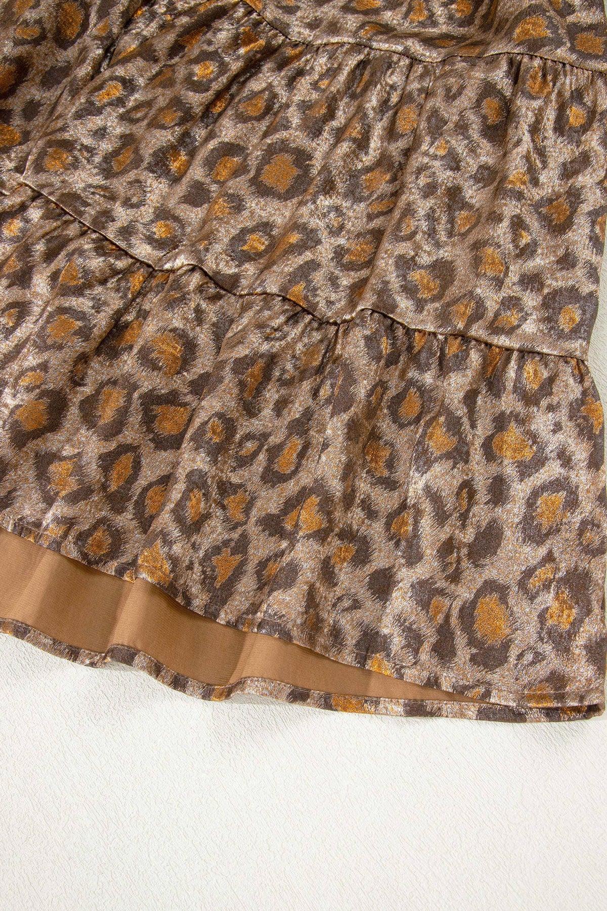 Leopard Print V Neck Ruffled Sleeve Tiered Mini Dress (S-XL)
