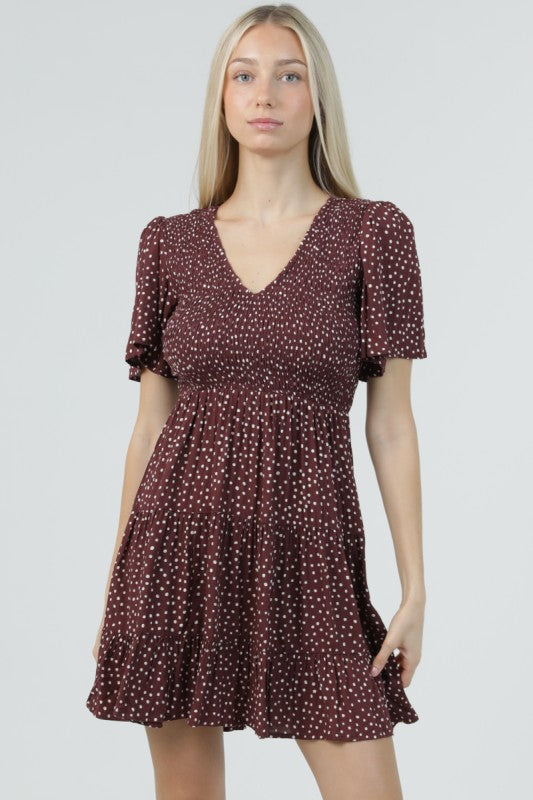 Chocolate Dot Flutter Sleeve Dress