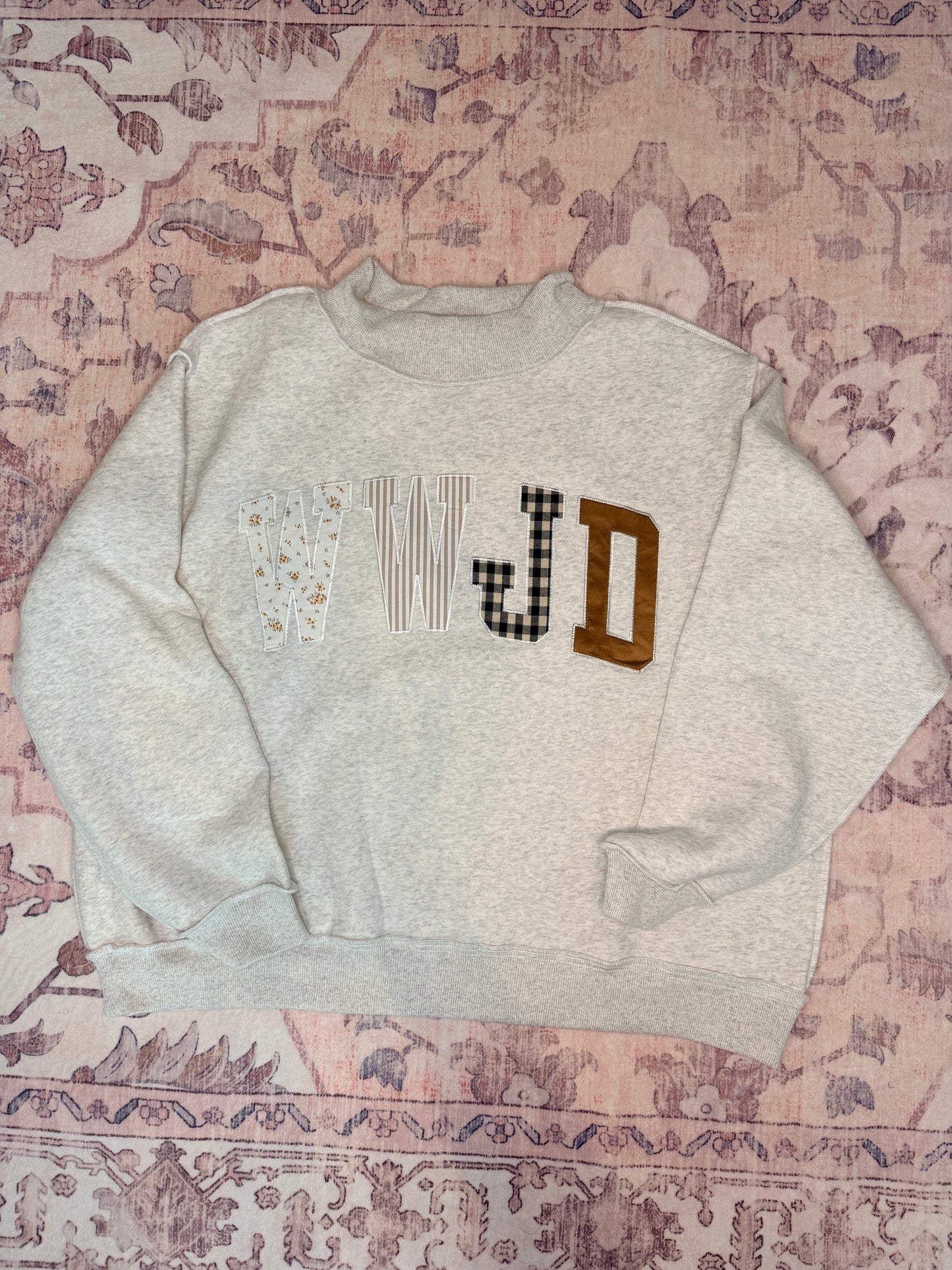 WWJD Embroidered Mock Neck Sweatshirt
