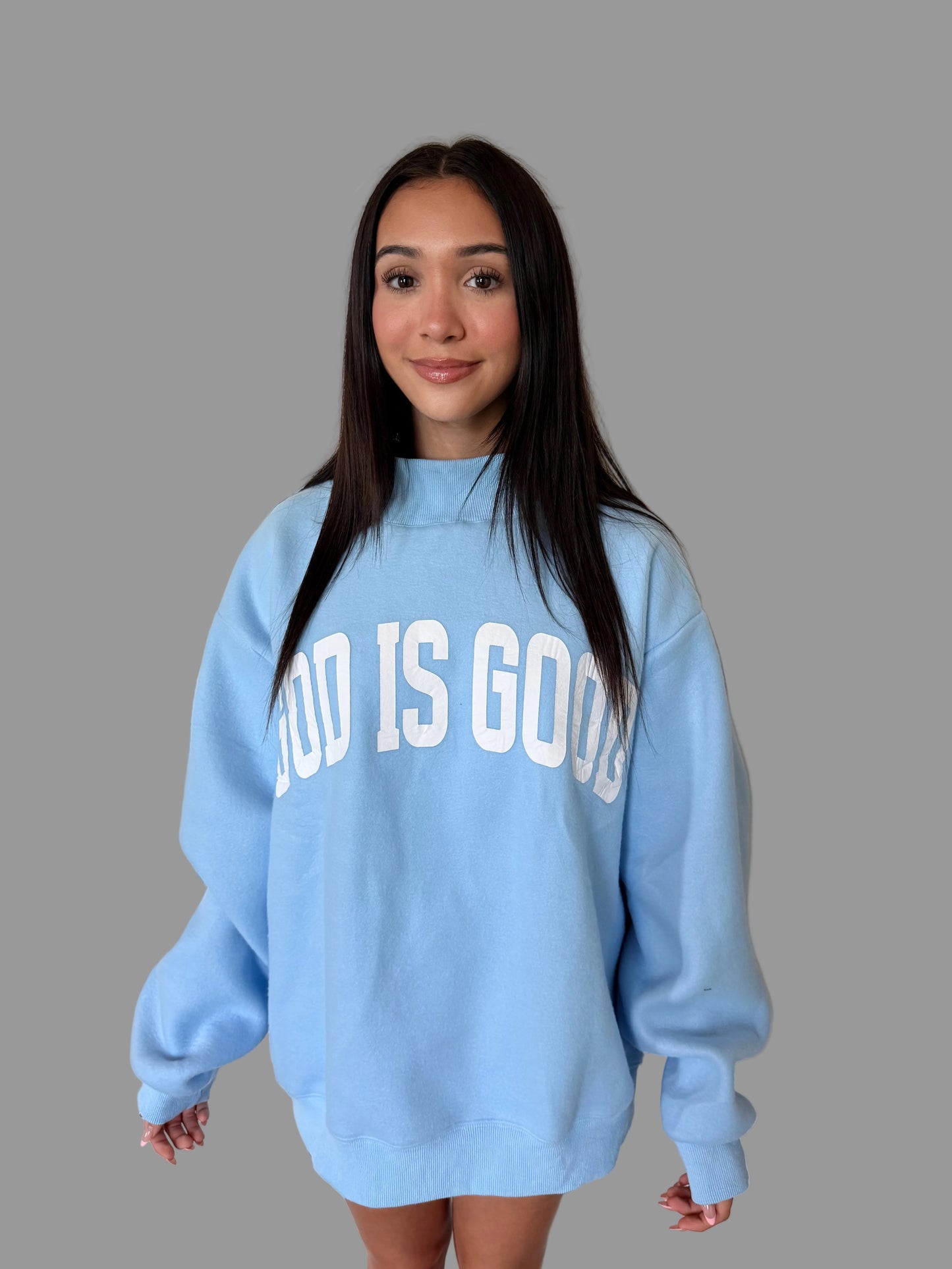 IT2594-JESUS | 'JESUS & GOD IS GOOD' Reversible Sweatshirt: Sky blue / S/M-L/XL (3-3)
