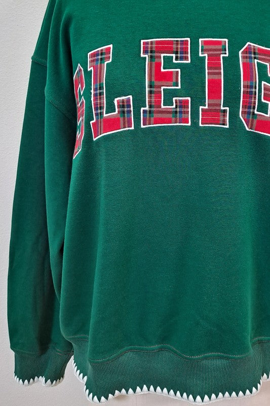 Sleigh Plaid Appliqué Mock Neck Holiday Sweatshirt