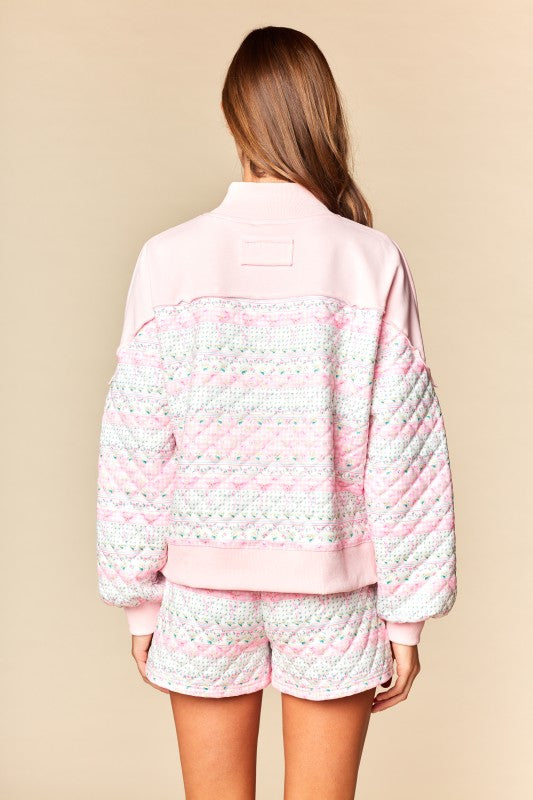 Pastel Patchwork Quilted Half-Zip Pullover Set