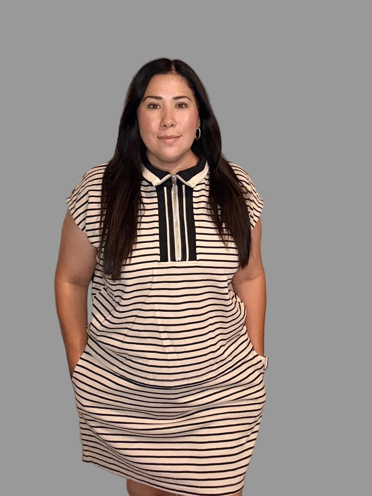 Striped Knit Half-Zip Top & Skort Set