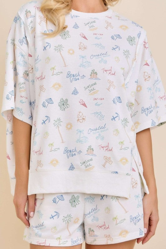 Coastal Print Sweatshirt Shorts Lounge Set