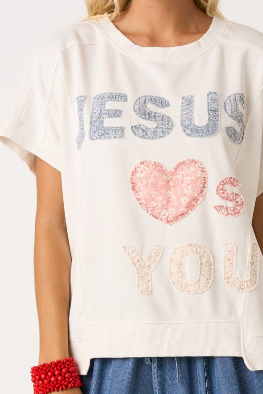 Jesus Loves You Patchwork Mineral Wash Tee