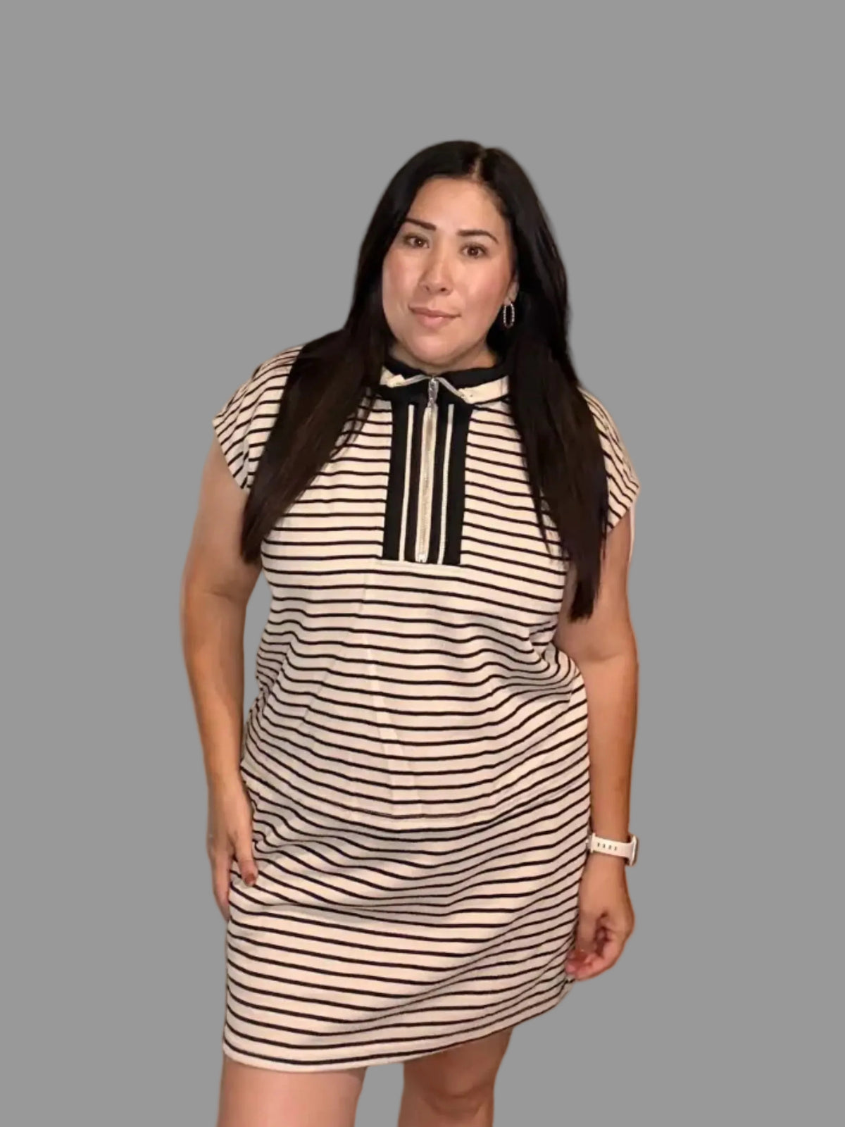 Striped Knit Half-Zip Top & Skort Set