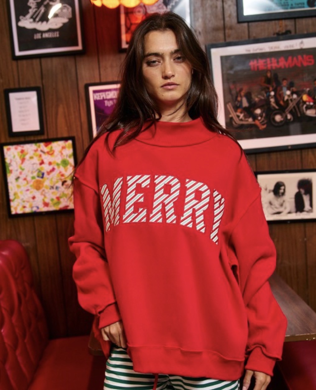 Merry Embroidered Mock Neck Sweatshirt