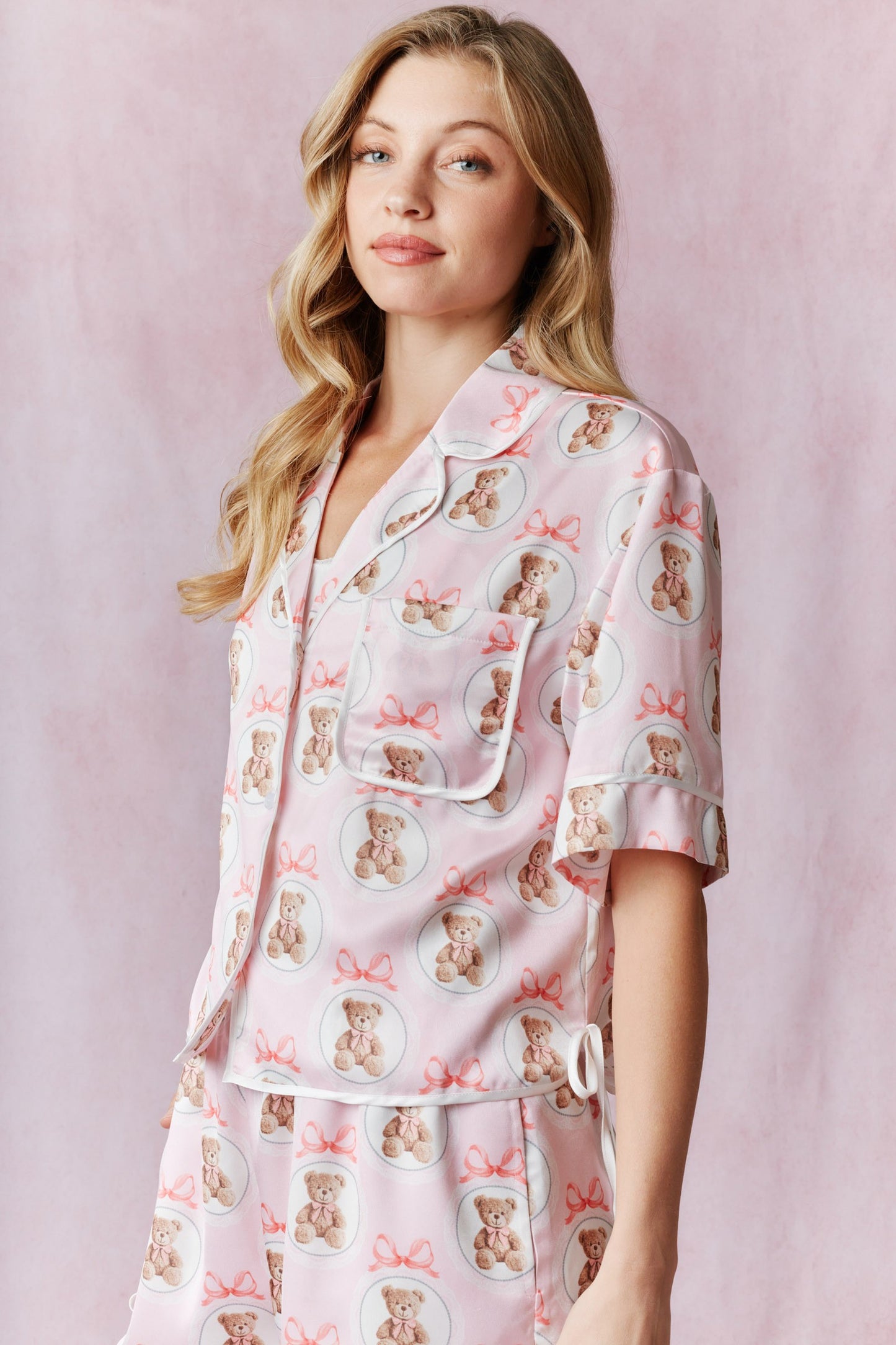 Teddy Bear Bows Satin PJ Set