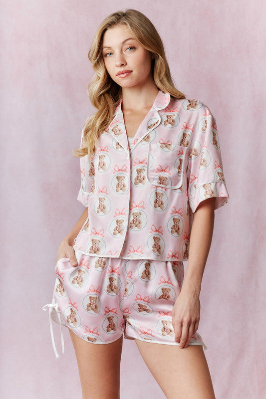 Teddy Bear Bows Satin PJ Set