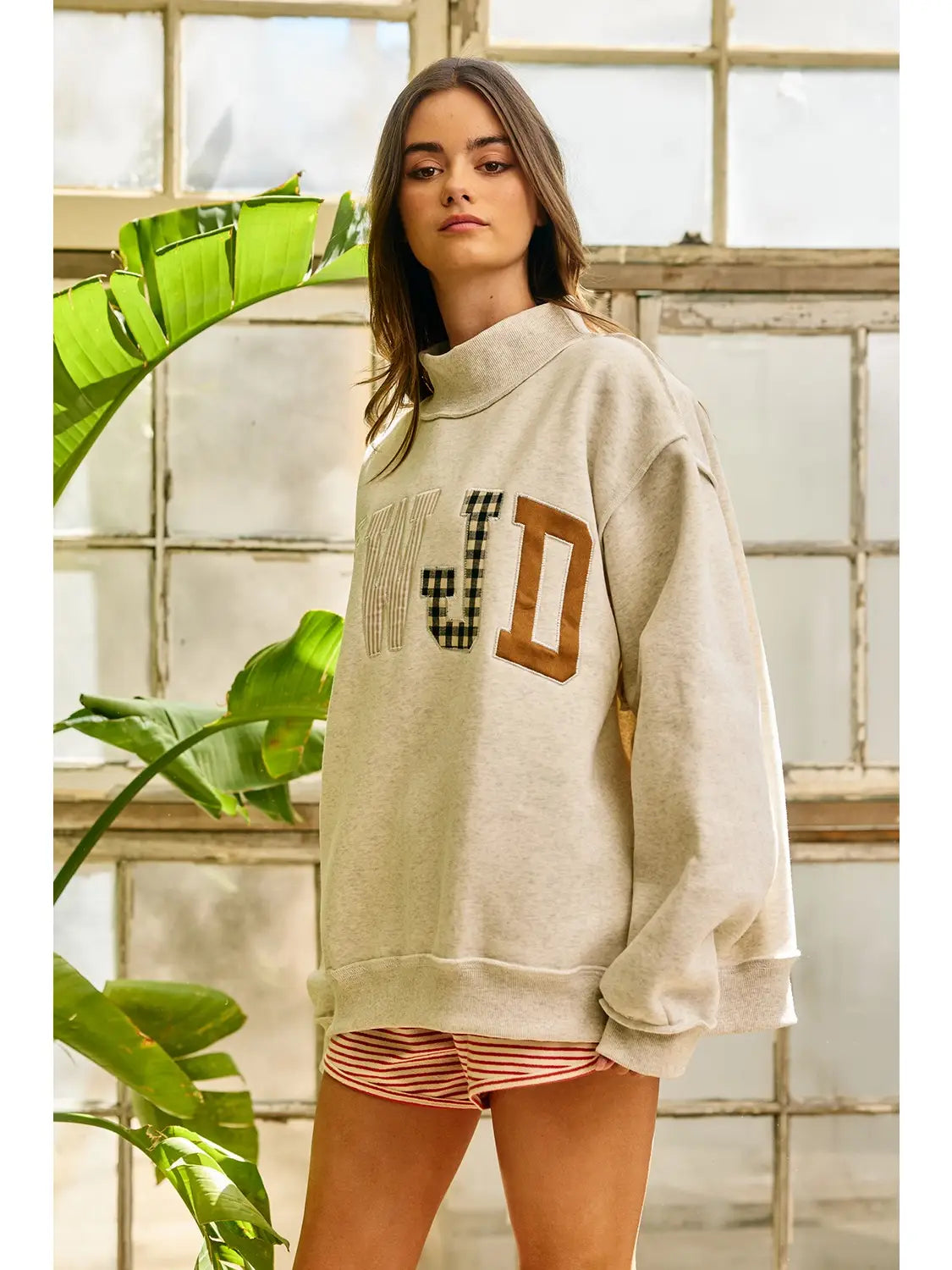 WWJD Embroidered Mock Neck Sweatshirt