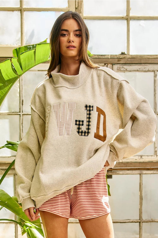 WWJD Embroidered Mock Neck Sweatshirt