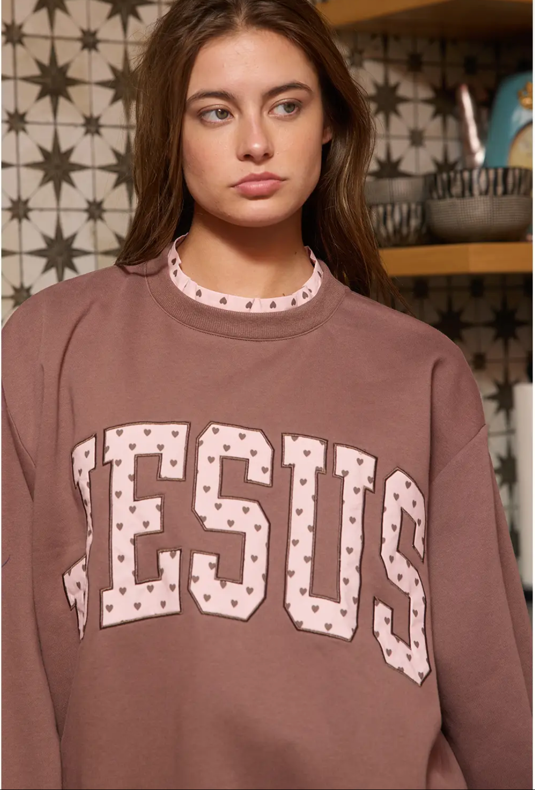 Jesus Embroidered Crew Neck Top