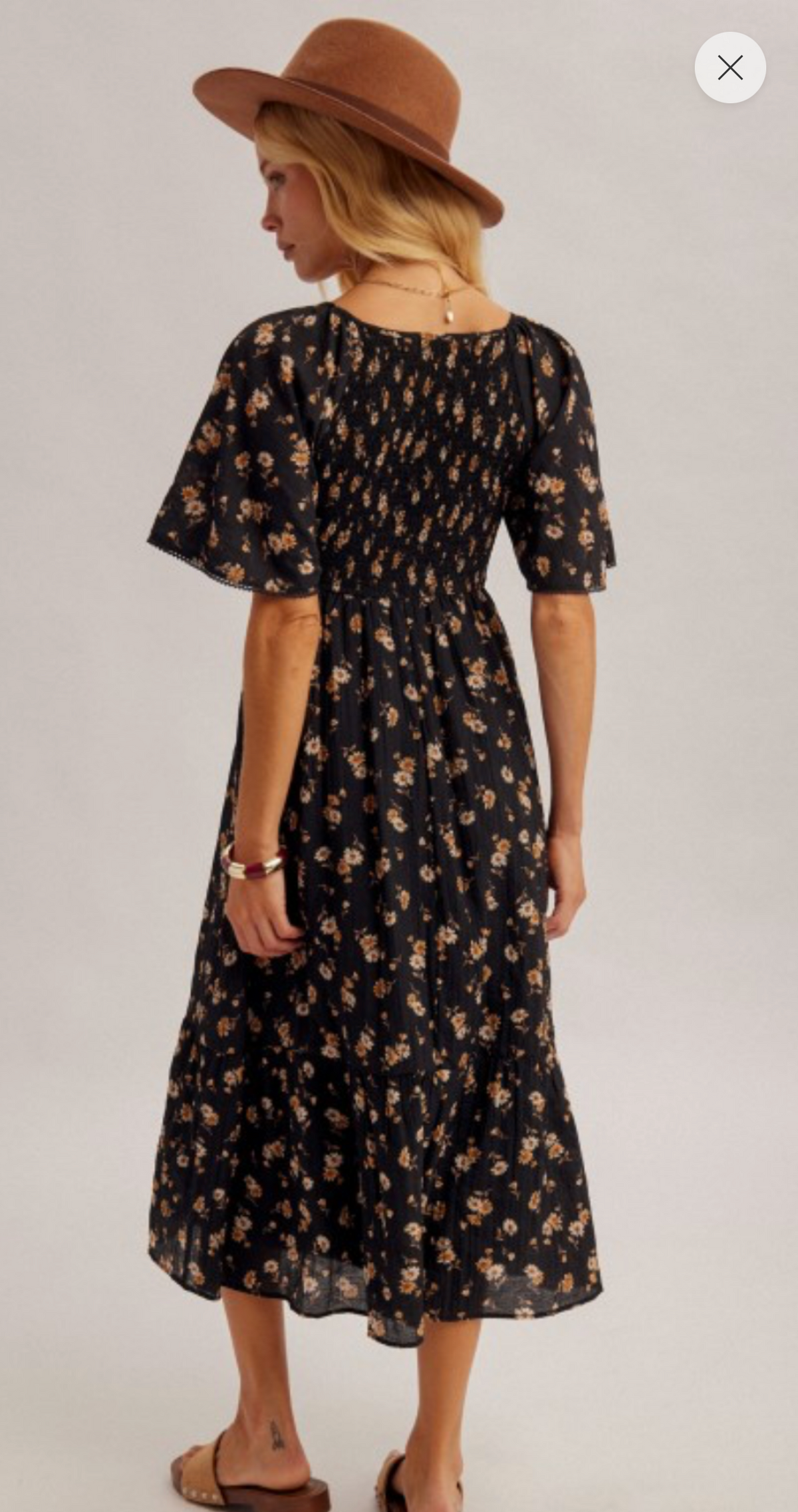 Smocked Flutter Sleeve Midi Dress