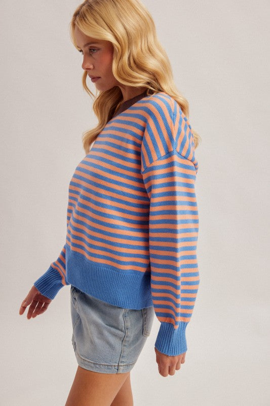Retro Stripe Round Neck Sweater