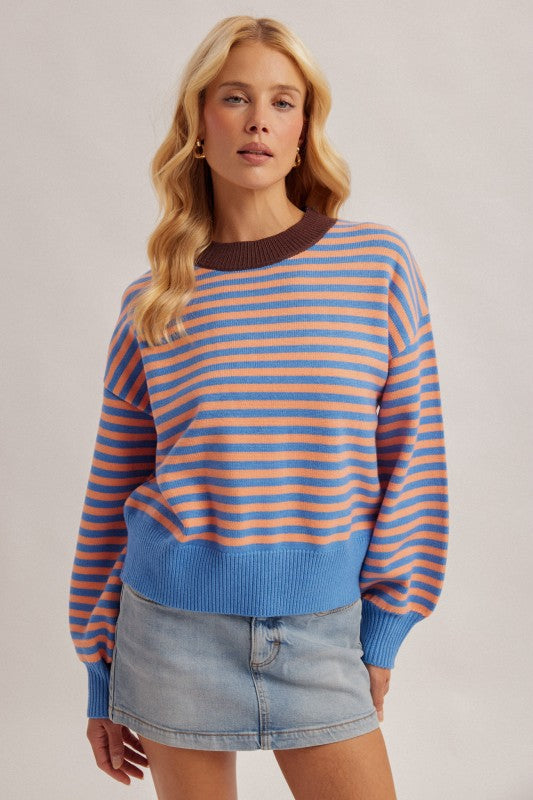 Retro Stripe Round Neck Sweater