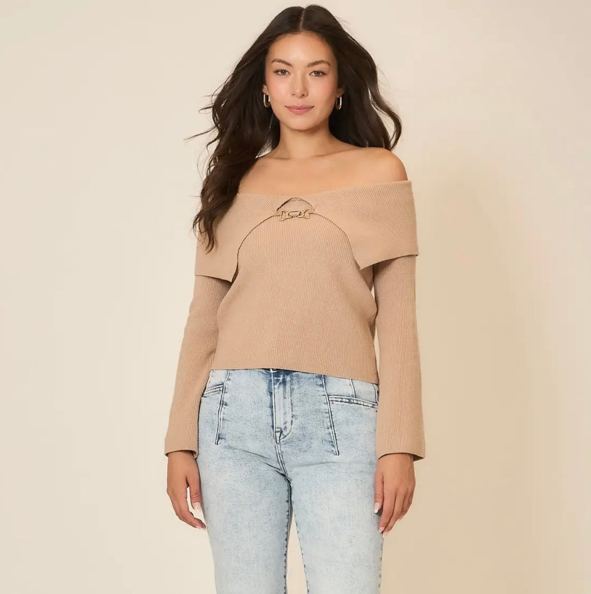 Taupe Off-the-Shoulder Style