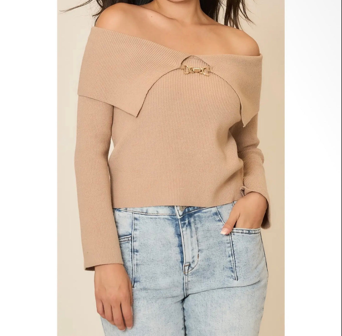 Taupe Off-the-Shoulder Style