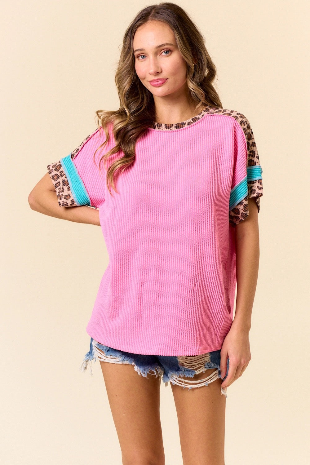Hints of Leopard Print Top – Pink