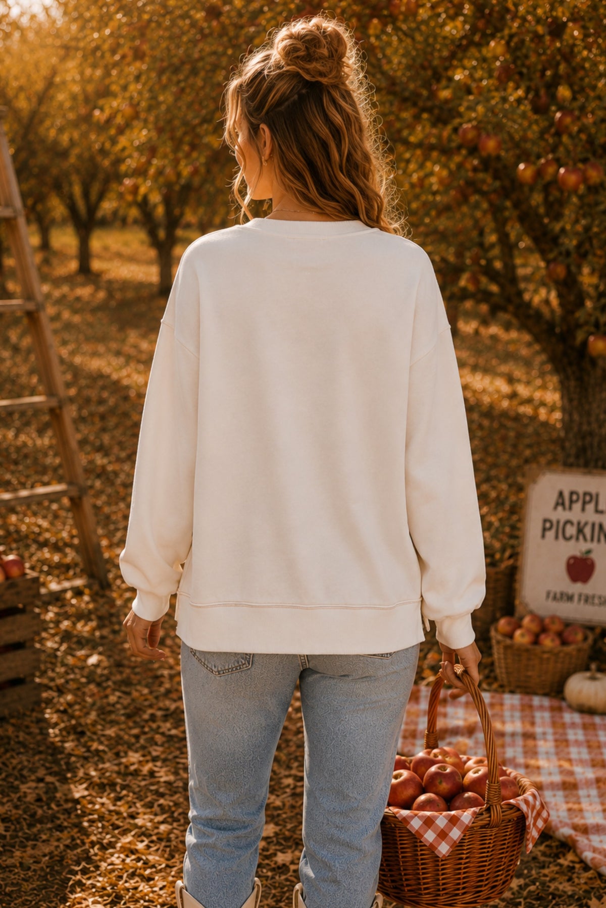 Patchwork Pumpkin Bow Graphic Sweatshirt