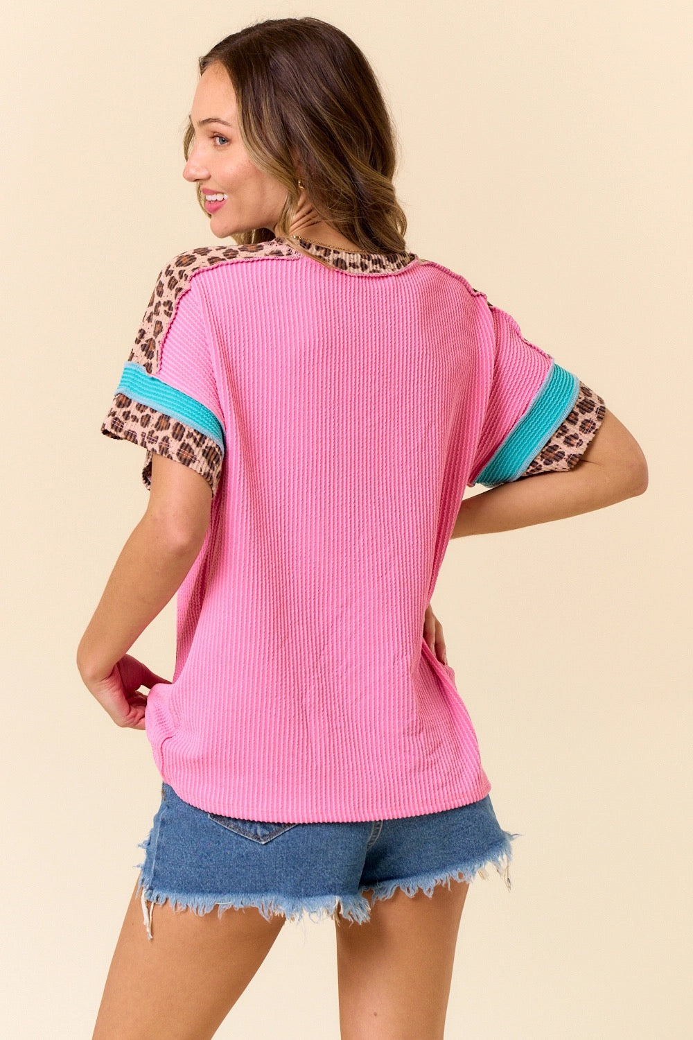 Hints of Leopard Print Top – Pink