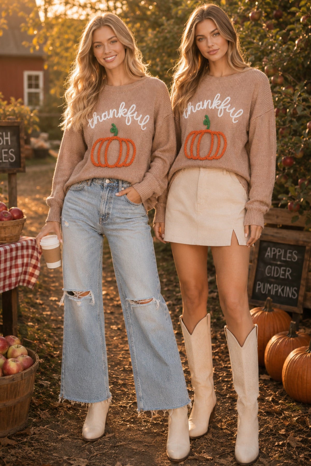 Thankful Pumpkin 3D Embroidered Sweater – Dusty Brown