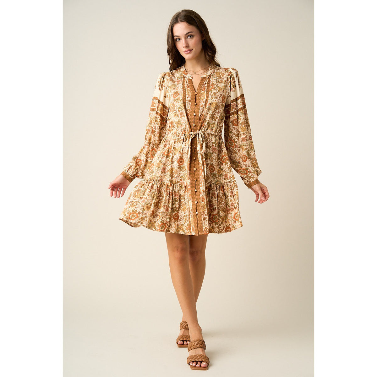 Vintage Boho Floral Print Woven Mini Dress