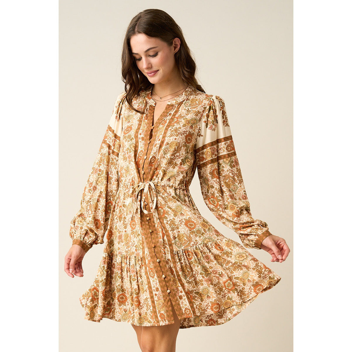 Vintage Boho Floral Print Woven Mini Dress