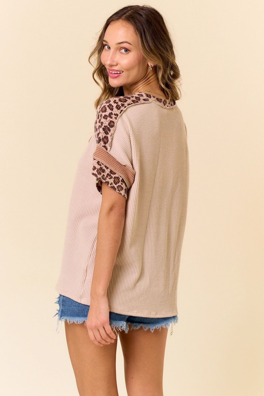 Hints of Leopard Print Top – Taupe