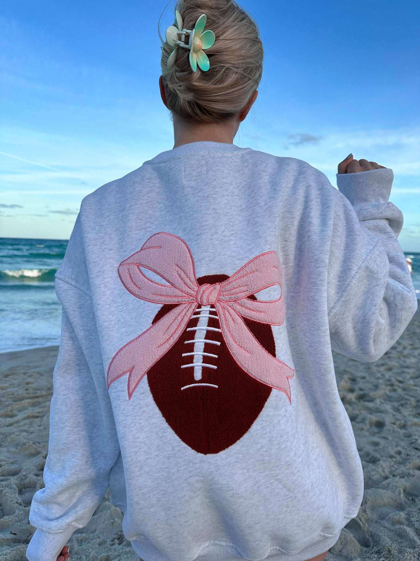 Pink Bow Football Game Day Embroidered Sweatshirt