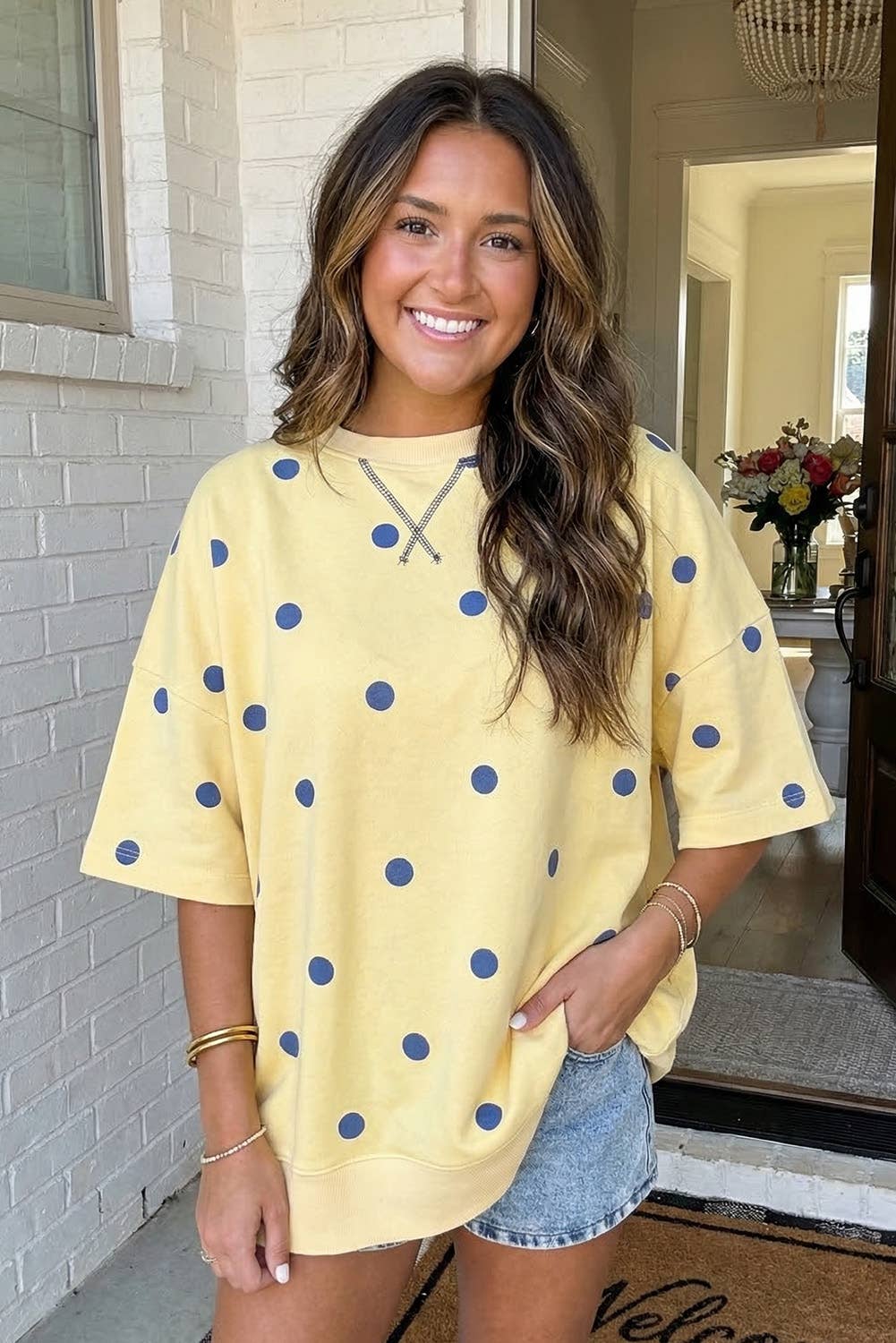 LAS Polka Dot Oversize Blouse (S-XL): Yellow / Missy