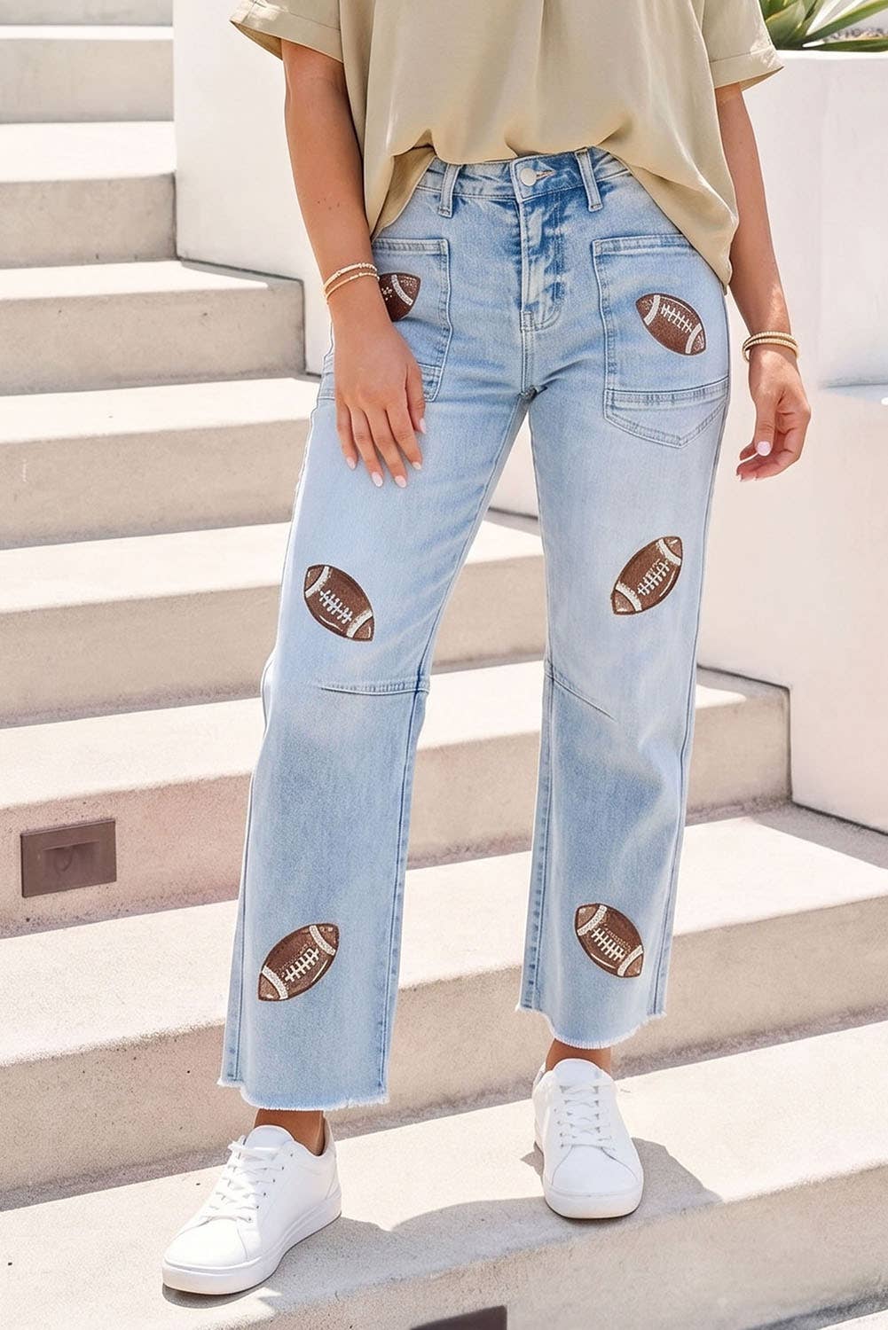 Game Day Sequin Patchwork High Waist Jeans