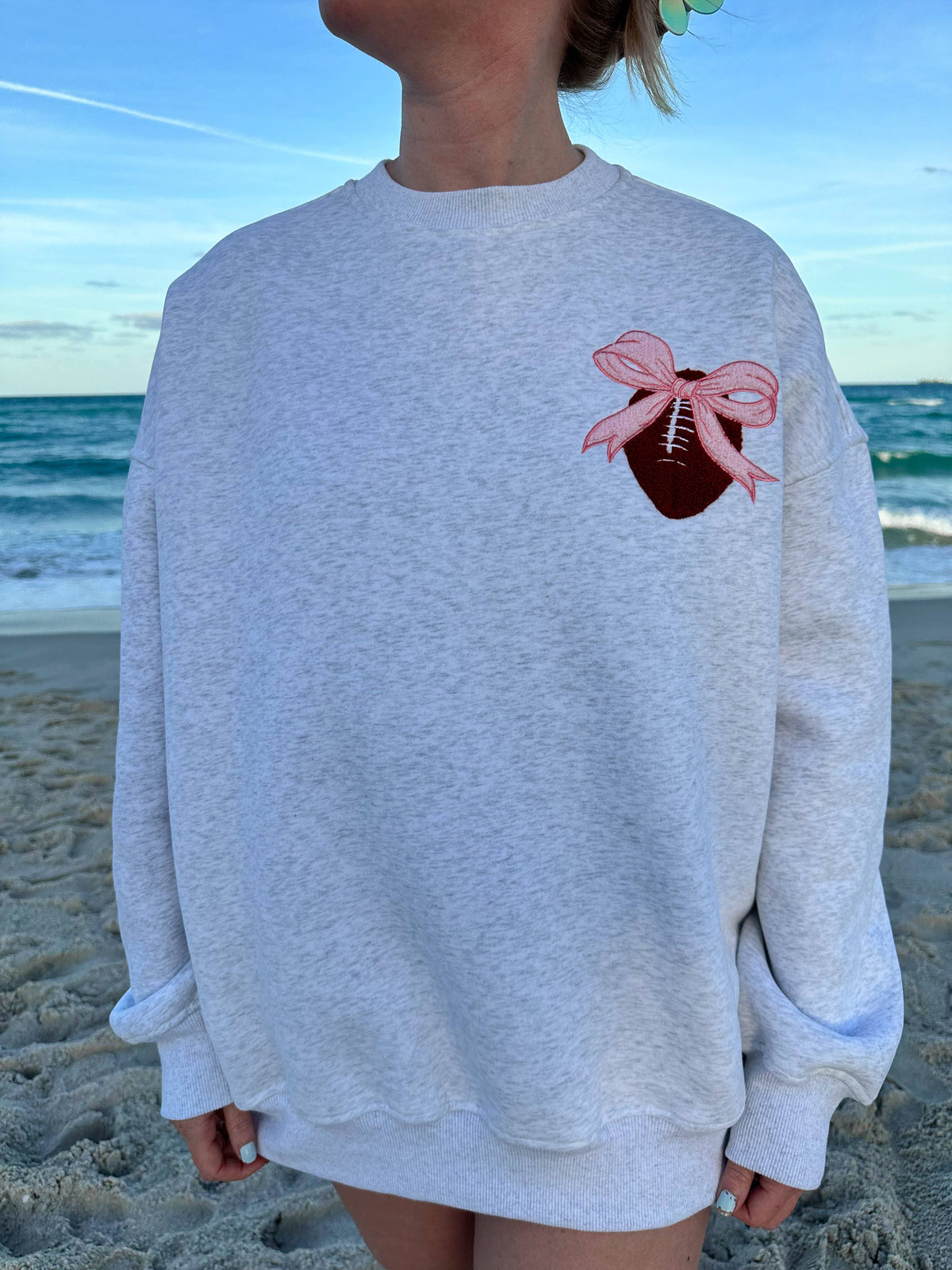 Pink Bow Football Game Day Embroidered Sweatshirt
