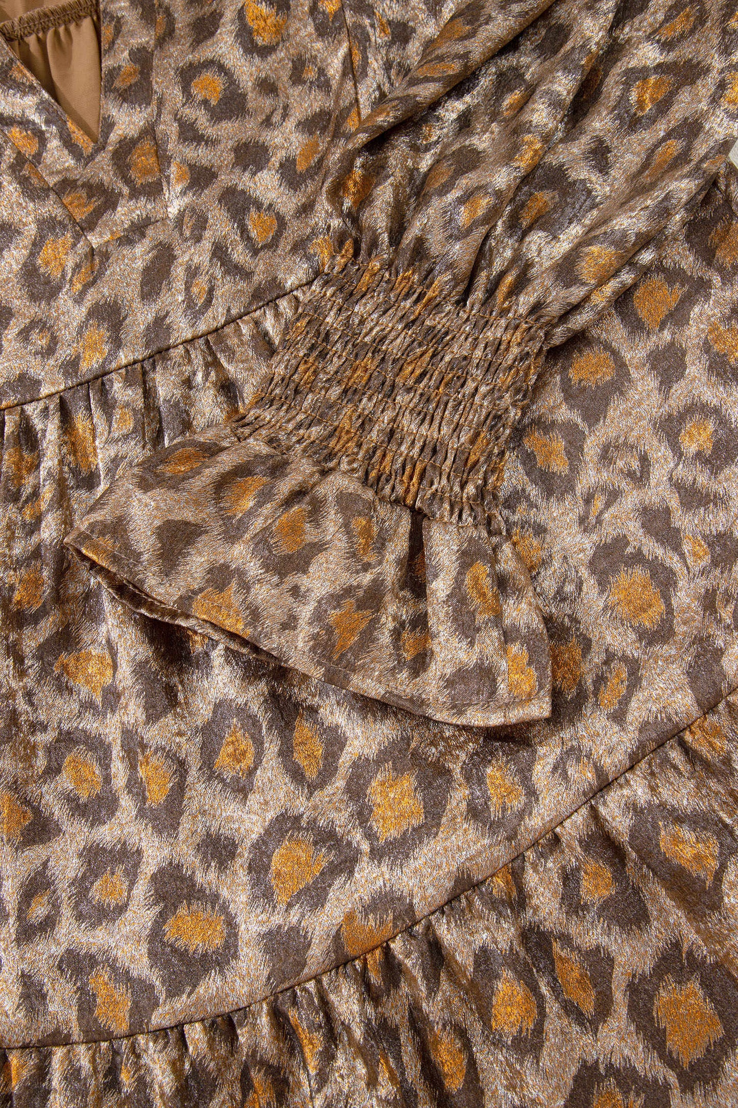 Leopard Print V Neck Ruffled Sleeve Tiered Mini Dress (S-XL)