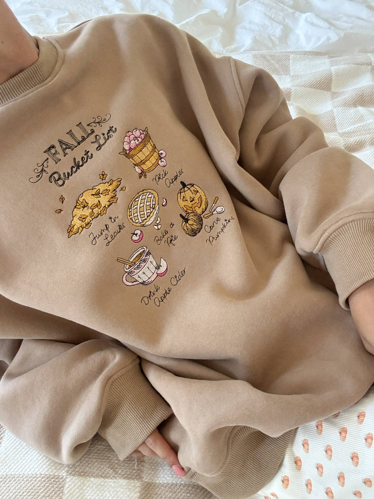 Cappuccino Autumn Fall Bucket List Embroidered Sweatshirt